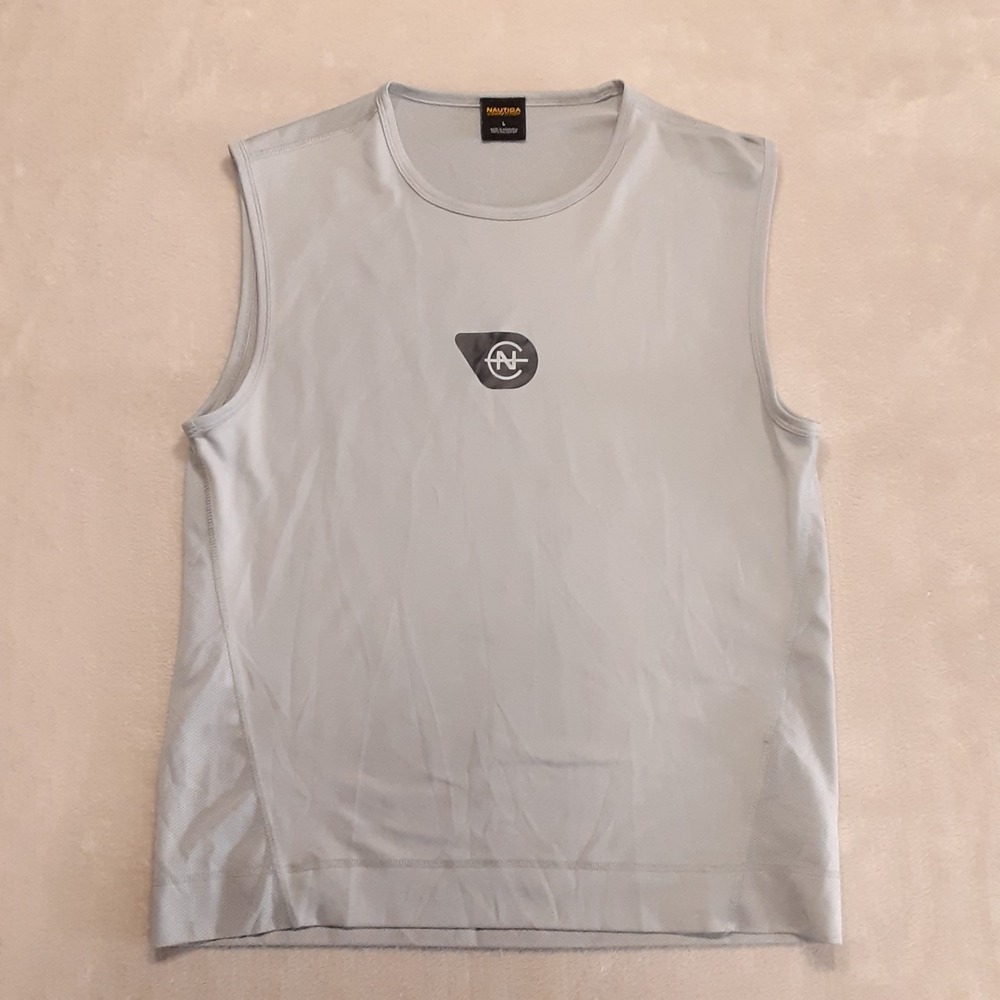 Nautica Competition Mens Sleeveless Athletic Tank Top Large Gray Vented Crewneck